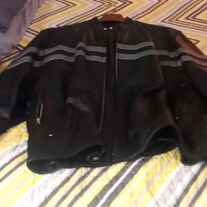 Men black and gray motorcycle jacket 100% leather